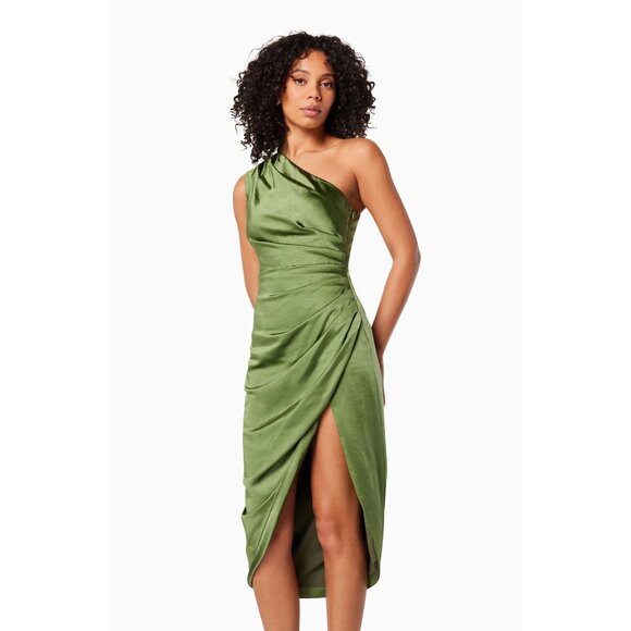Elliatt Dresses & Skirts - 🆕ELLIATT Cassini One-Shoulder Satin Dress Fern Green Small 4